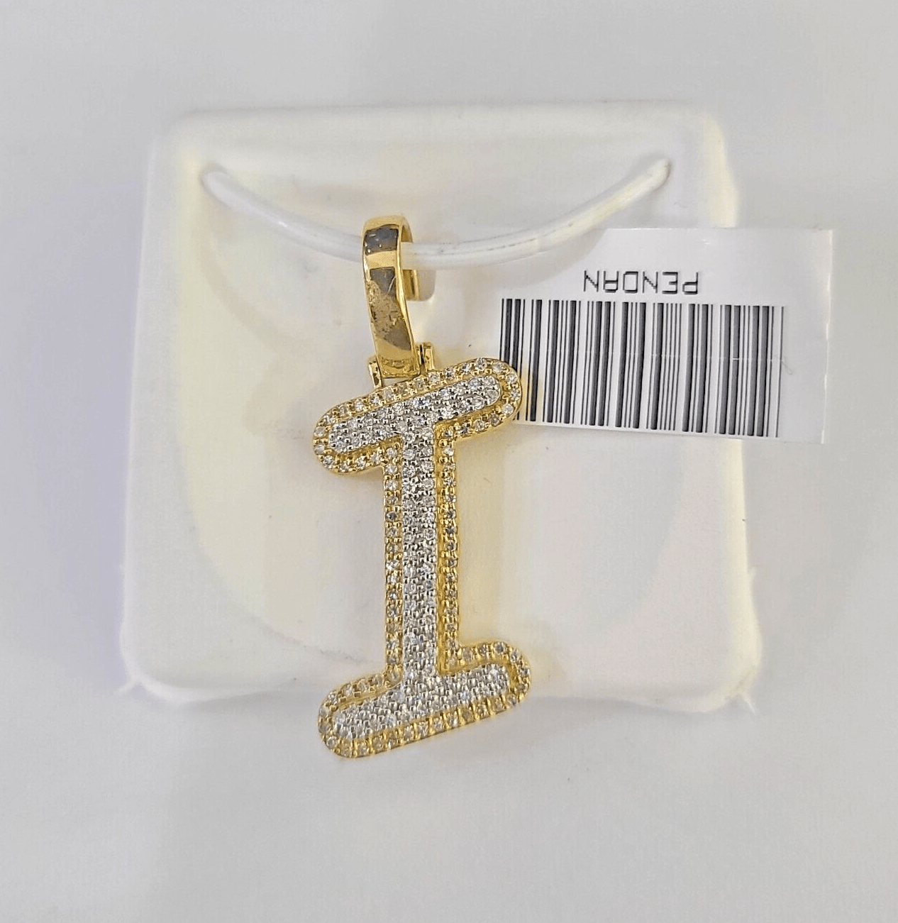 10k Yellow Gold Diamond I Charm Pendant Initial Alphabet Letter Real Genuine - GoldenlinQ