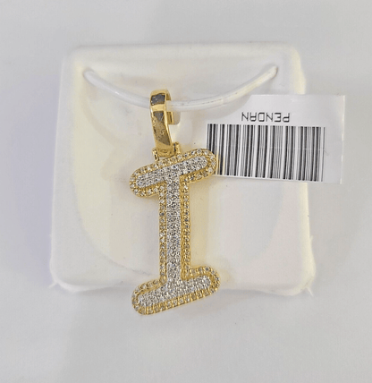 10k Yellow Gold Diamond I Charm Pendant Initial Alphabet Letter Real Genuine - GoldenlinQ