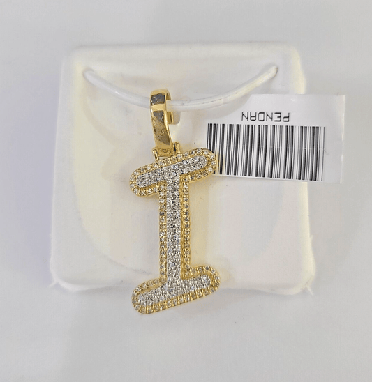 10k Yellow Gold Diamond I Charm Pendant Initial Alphabet Letter Real Genuine - GoldenlinQ
