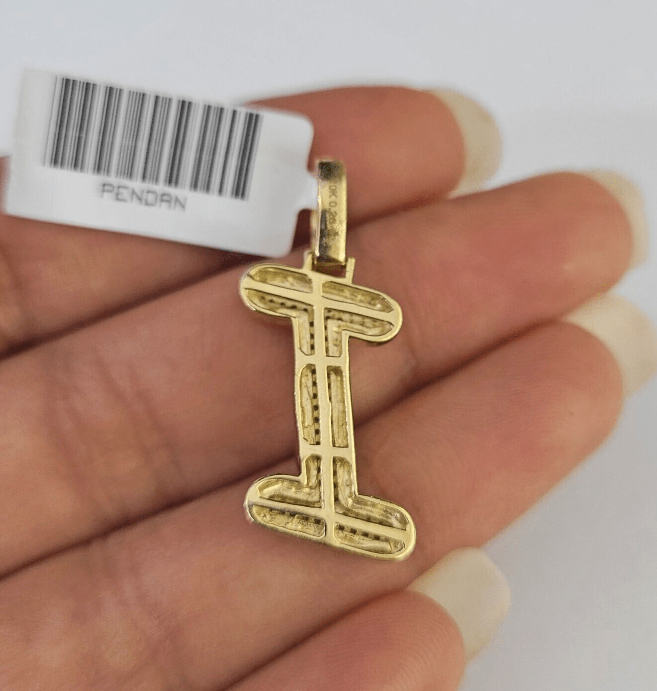 10k Yellow Gold Diamond I Charm Pendant Initial Alphabet Letter Real Genuine - GoldenlinQ