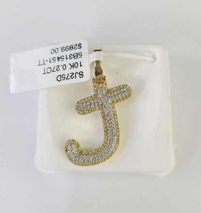 10k Yellow Gold Diamond J Charm Pendant Initial Alphabet Letter Real Genuine - GoldenlinQ