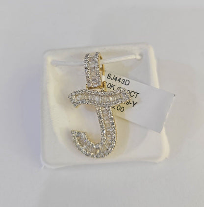 10k Yellow Gold Diamond J Charm Pendant Initial Alphabet Letter Real Genuine - GoldenlinQ