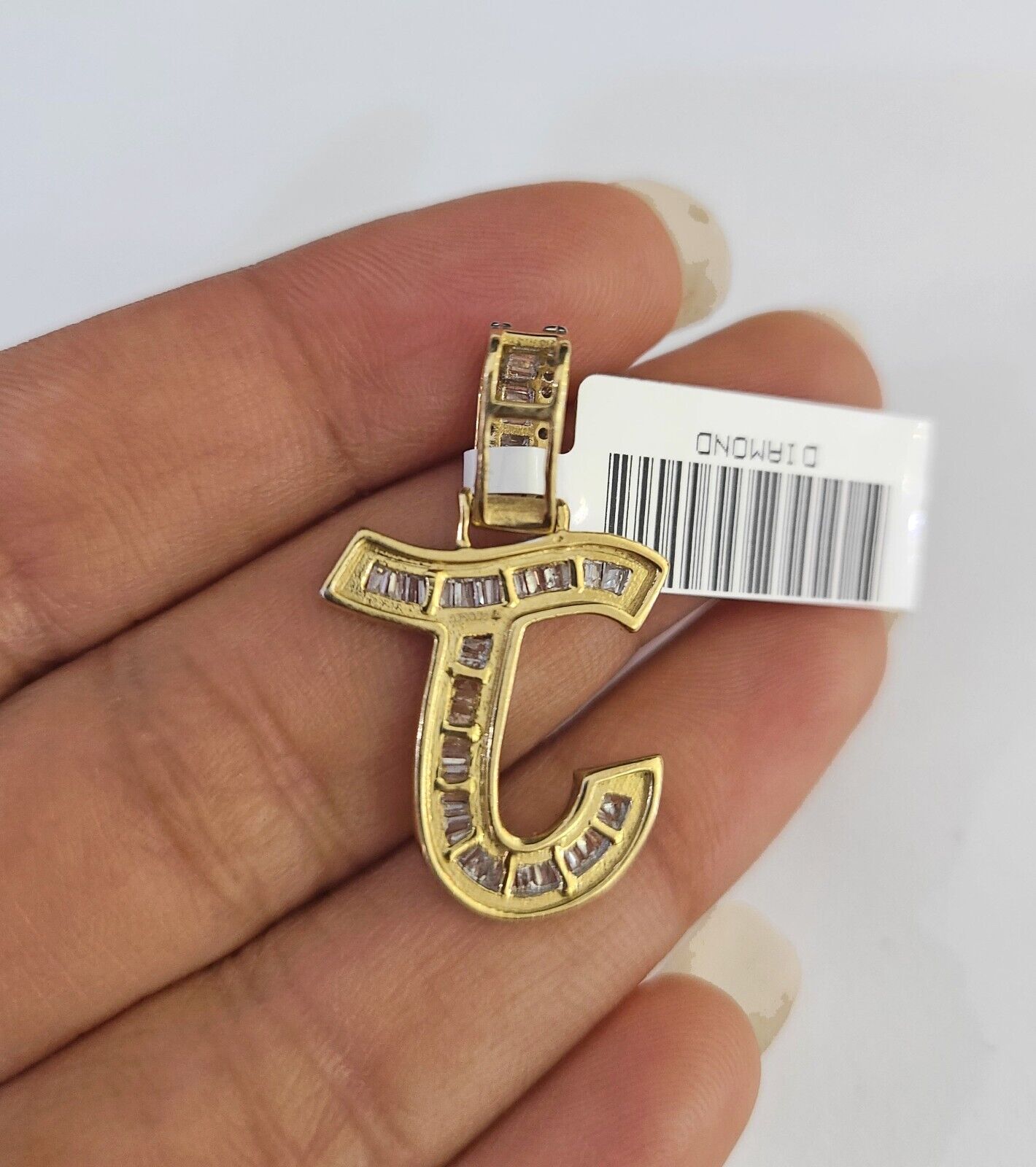 10k Yellow Gold Diamond J Charm Pendant Initial Alphabet Letter Real Genuine - GoldenlinQ