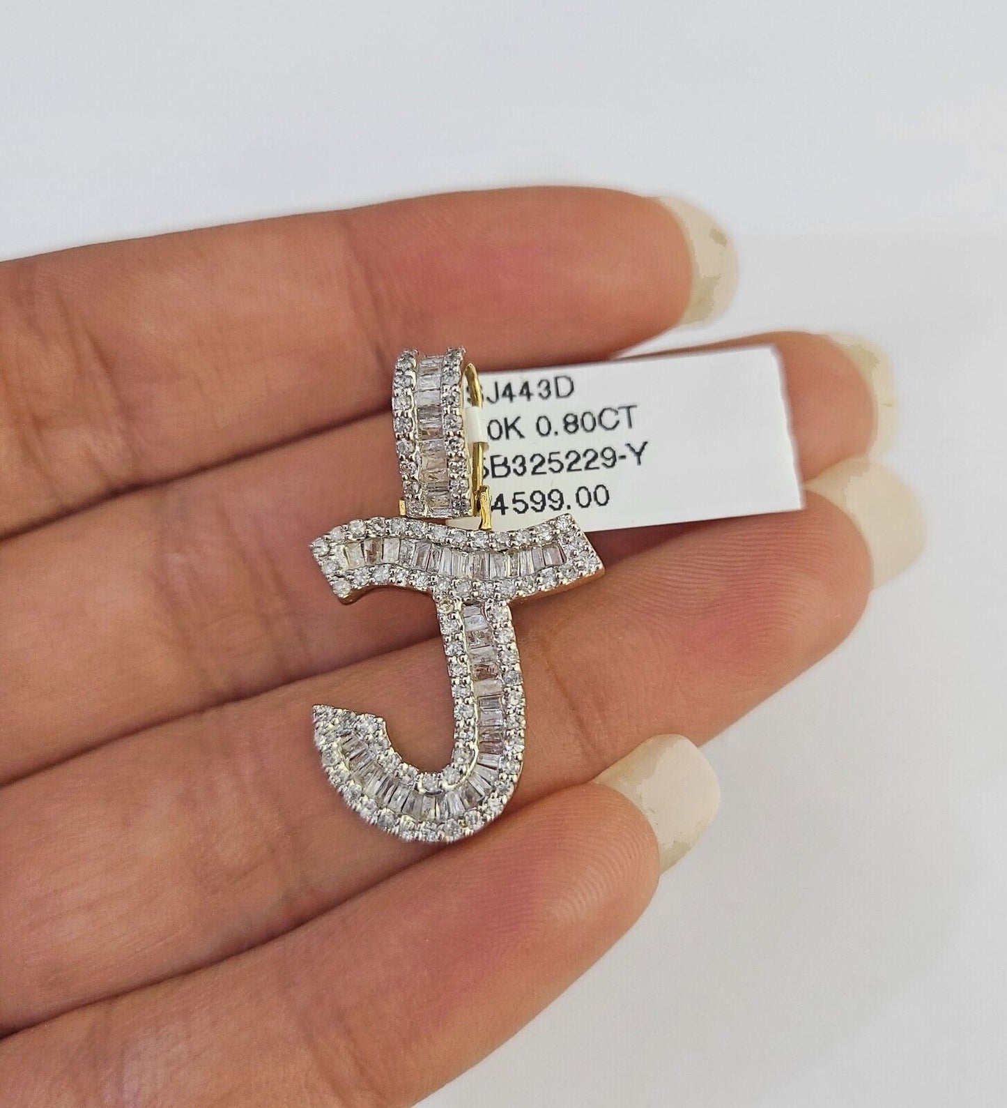 10k Yellow Gold Diamond J Charm Pendant Initial Alphabet Letter Real Genuine - GoldenlinQ