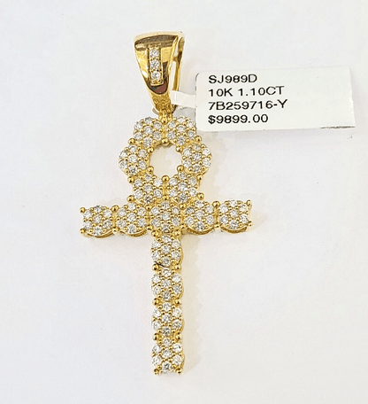 10k Yellow Gold Diamond Jesus Cross Charm Pendant Genuine Diamond Real - Reva Jeweler