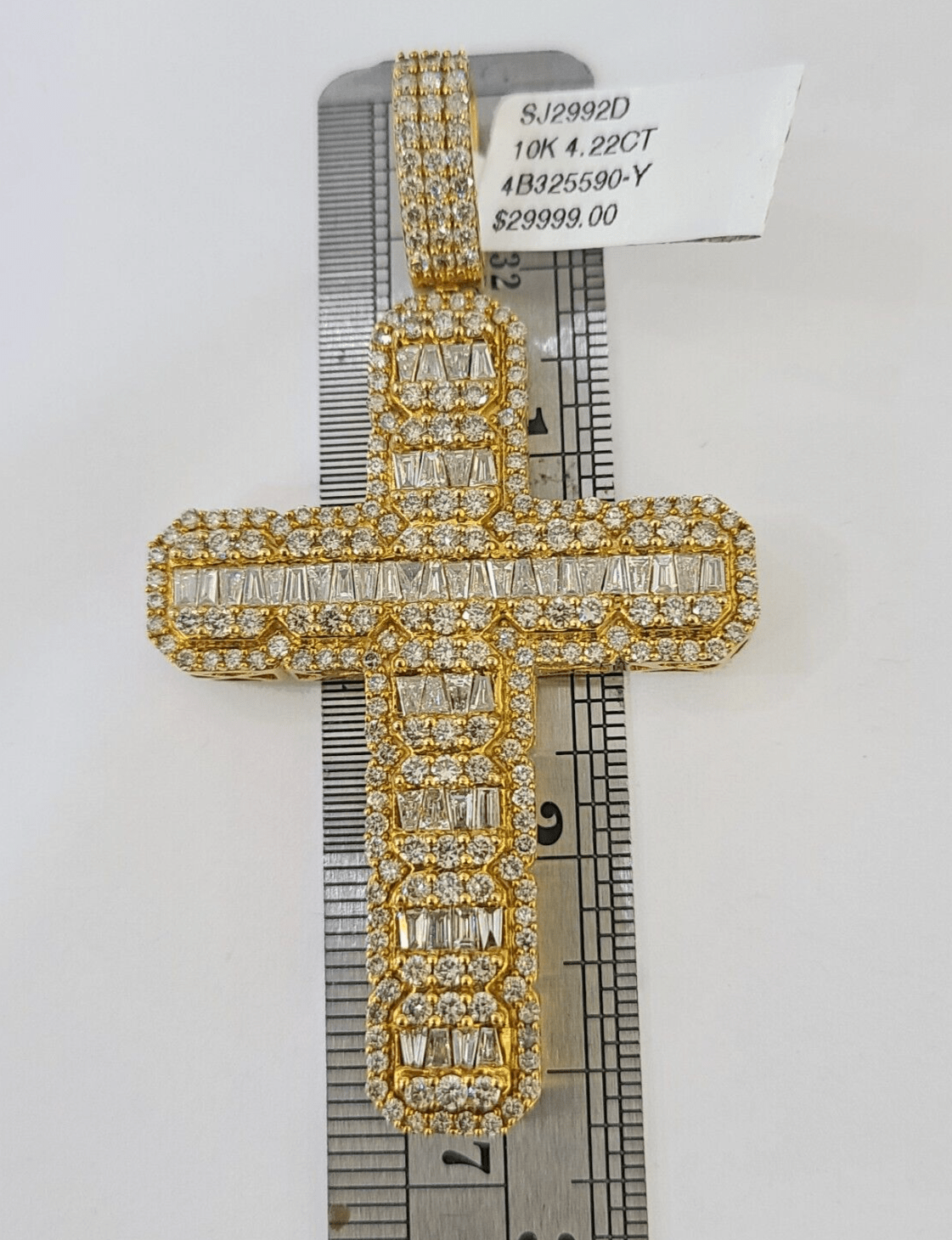 10k Yellow Gold Diamond Jesus Cross Charm Pendant Genuine Diamond Real - Reva Jeweler