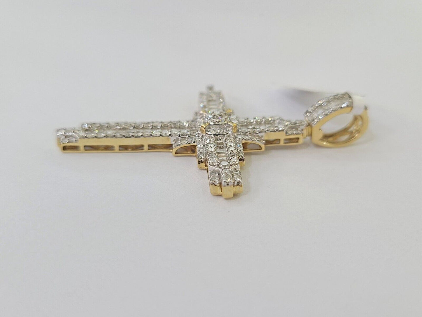 10k Yellow Gold Diamond Jesus Cross Charm Pendant Genuine Diamond Real - Reva Jeweler