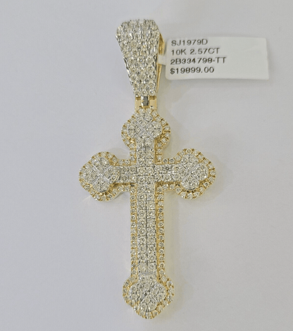 10k Yellow Gold Diamond Jesus Cross Charm Pendant Genuine Diamond Real - Reva Jeweler