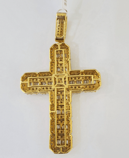 10k Yellow Gold Diamond Jesus Cross Charm Pendant Genuine Diamond Real - Reva Jeweler