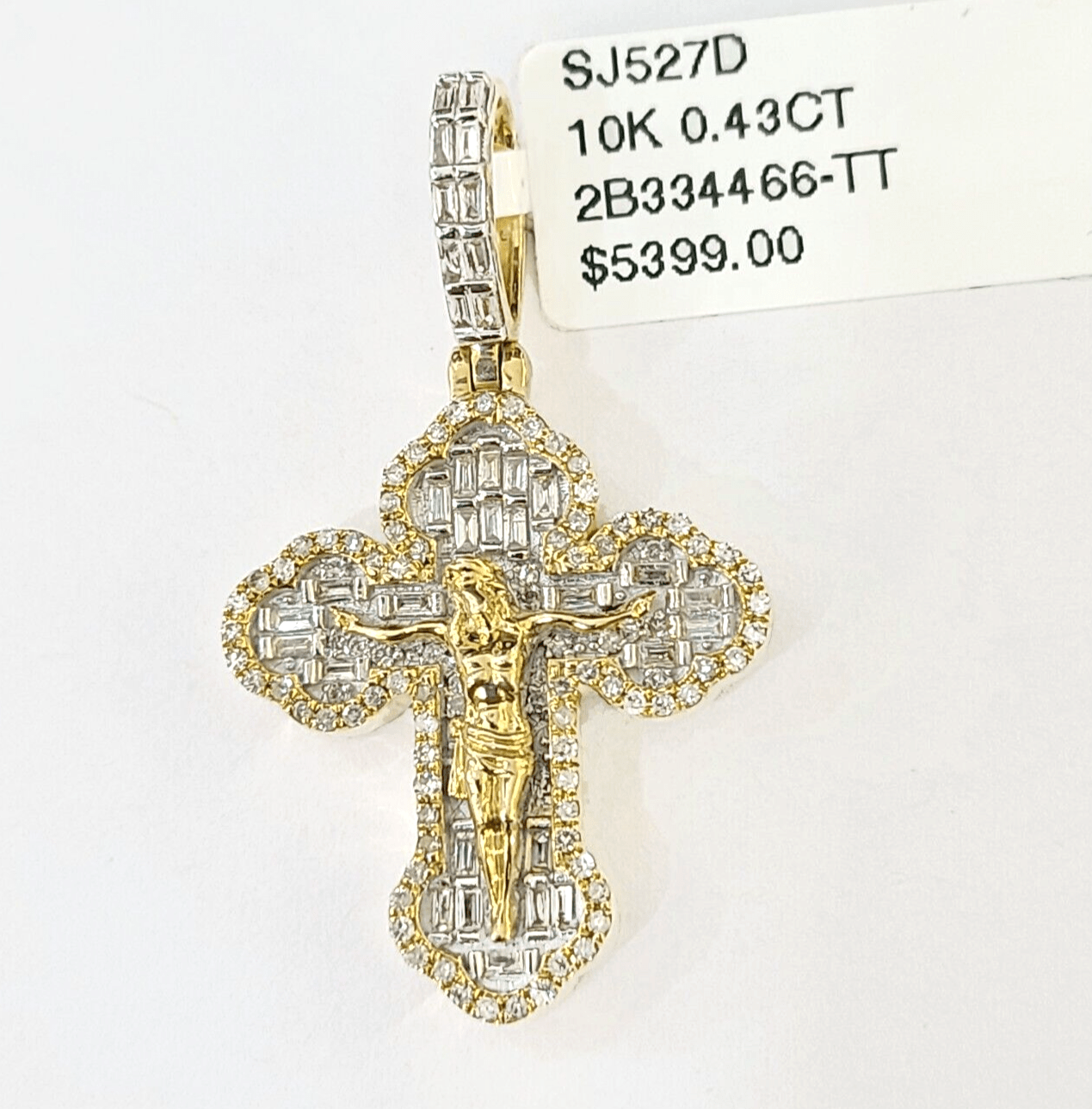 10k Yellow Gold Diamond Jesus Cross Charm Pendant Genuine Diamond Real - Reva Jeweler