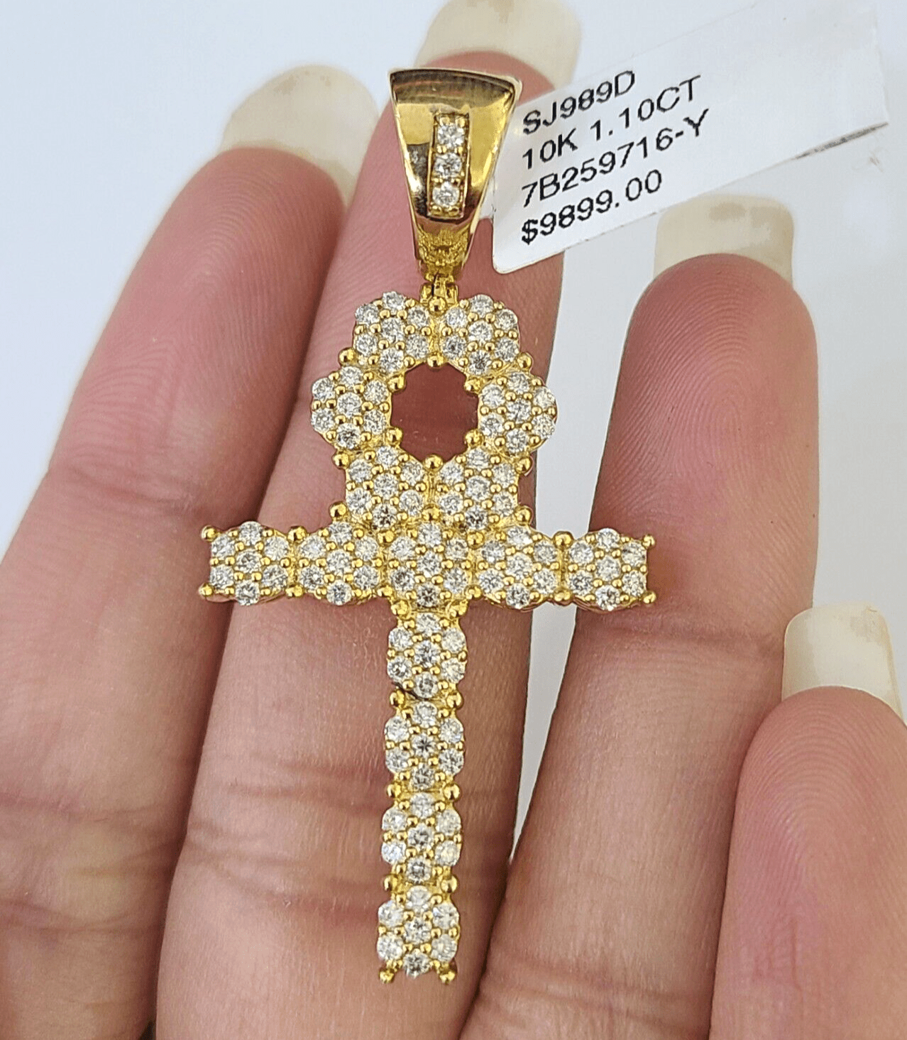 10k Yellow Gold Diamond Jesus Cross Charm Pendant Genuine Diamond Real - Reva Jeweler