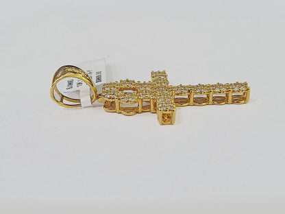 10k Yellow Gold Diamond Jesus Cross Charm Pendant Genuine Diamond Real - Reva Jeweler