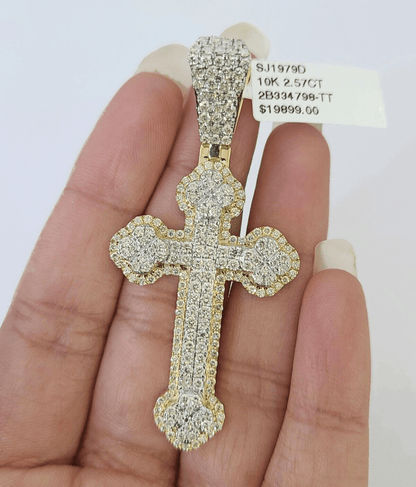 10k Yellow Gold Diamond Jesus Cross Charm Pendant Genuine Diamond Real - Reva Jeweler