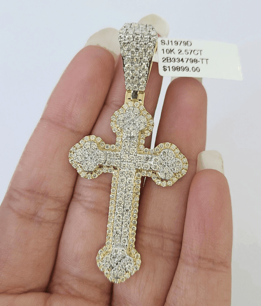 10k Yellow Gold Diamond Jesus Cross Charm Pendant Genuine Diamond Real - Reva Jeweler