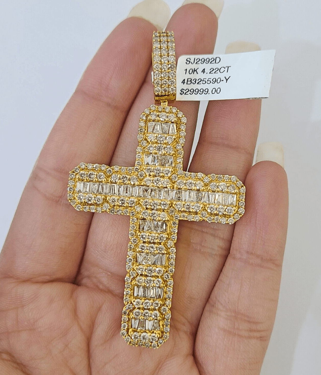 10k Yellow Gold Diamond Jesus Cross Charm Pendant Genuine Diamond Real - Reva Jeweler