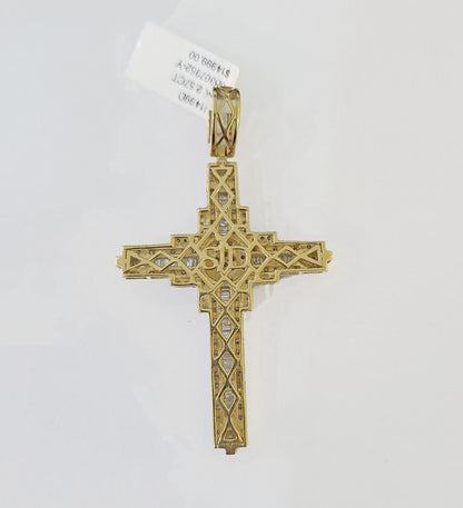 10k Yellow Gold Diamond Jesus Cross Charm Pendant Genuine Diamond Real - Reva Jeweler