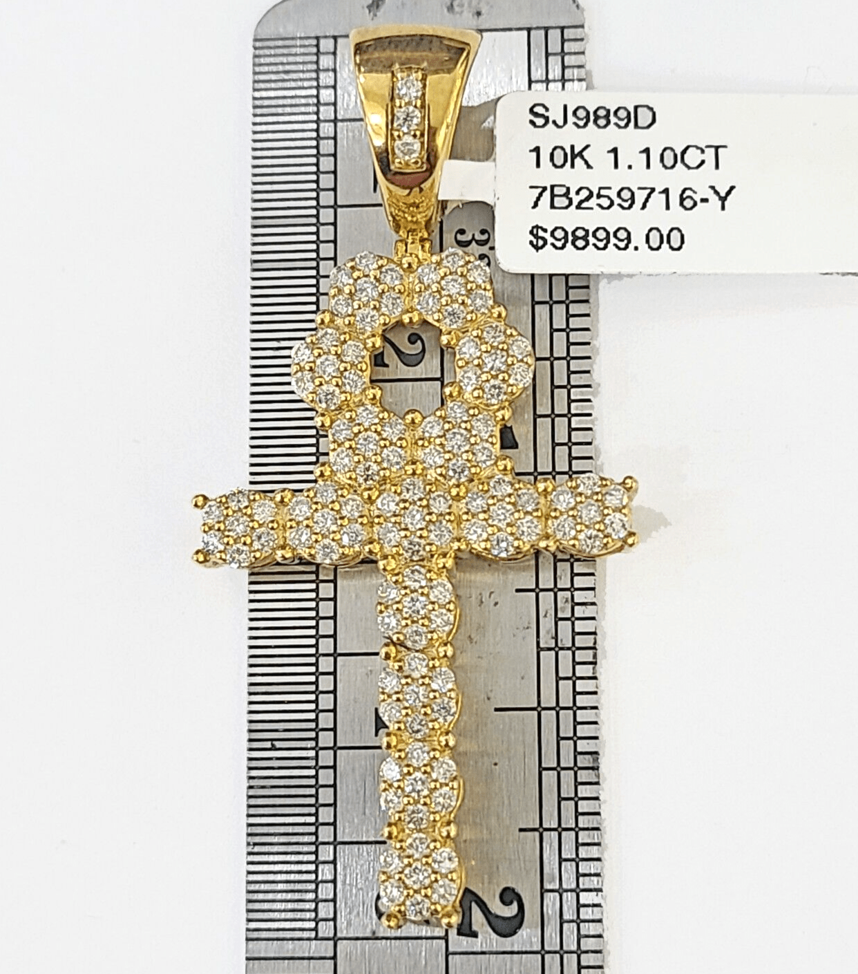 10k Yellow Gold Diamond Jesus Cross Charm Pendant Genuine Diamond Real - Reva Jeweler