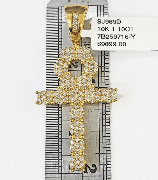 10k Yellow Gold Diamond Jesus Cross Charm Pendant Genuine Diamond Real - Reva Jeweler