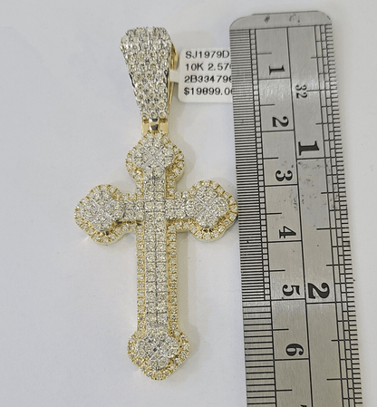 10k Yellow Gold Diamond Jesus Cross Charm Pendant Genuine Diamond Real - Reva Jeweler