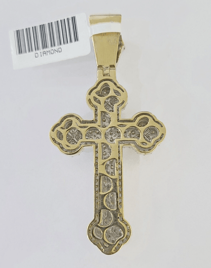 10k Yellow Gold Diamond Jesus Cross Charm Pendant Genuine Diamond Real - Reva Jeweler