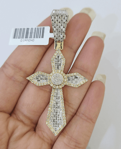 10k Yellow Gold Diamond Jesus Cross Charm Pendant Genuine Diamond Real - Reva Jeweler