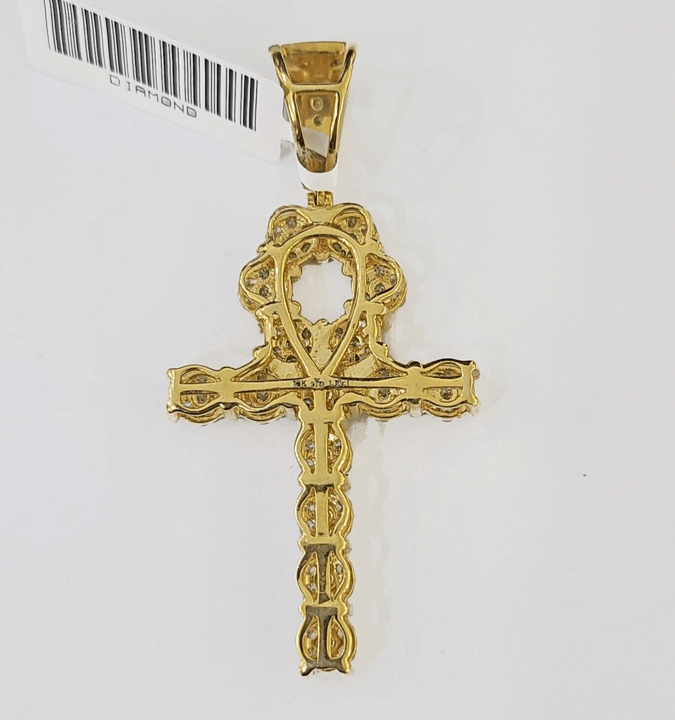 10k Yellow Gold Diamond Jesus Cross Charm Pendant Genuine Diamond Real - Reva Jeweler