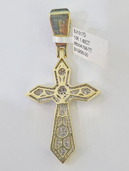 10k Yellow Gold Diamond Jesus Cross Charm Pendant Genuine Diamond Real - Reva Jeweler