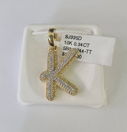 10k Yellow Gold Diamond K Charm Pendant Initial Alphabet Letter Real Genuine - GoldenlinQ