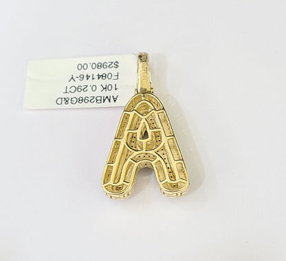 10k Yellow Gold Diamond Letter "A" Initial Alphabet Charm/Pendant Real Genuine - Reva Jeweler