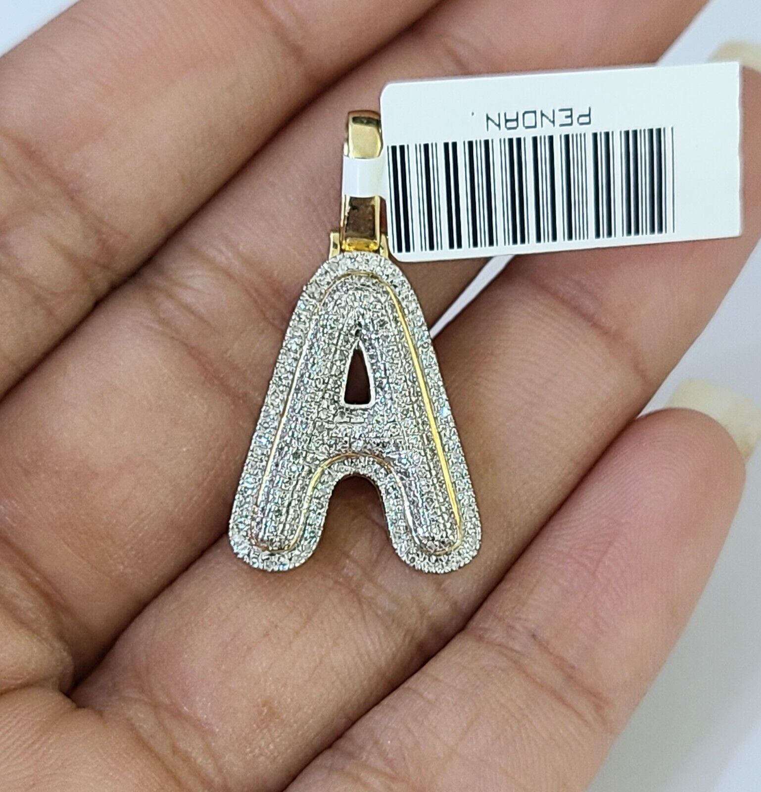 10k Yellow Gold Diamond Letter "A" Initial Alphabet Charm/Pendant Real Genuine - Reva Jeweler