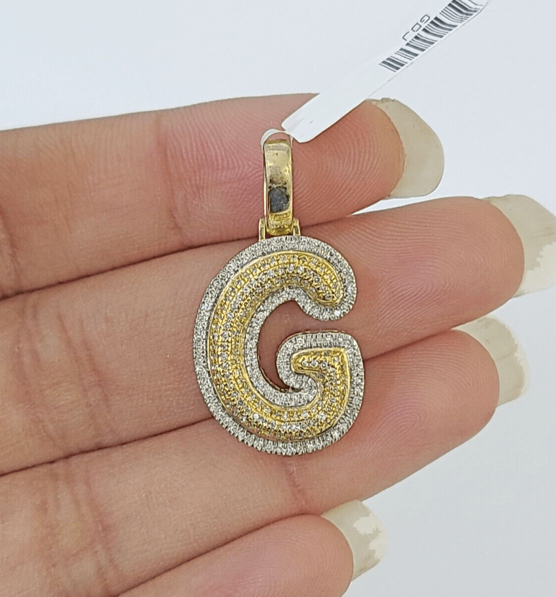 10k Yellow Gold Diamond Letter "G" Initial Alphabet Charm Pendant Real Genuine - Reva Jeweler