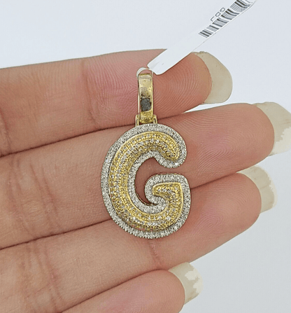 10k Yellow Gold Diamond Letter "G" Initial Alphabet Charm Pendant Real Genuine - Reva Jeweler