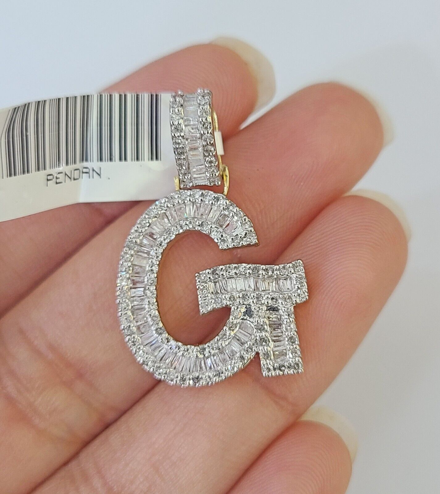 10k Yellow Gold Diamond Letter "G" Initial Alphabet Charm Pendant Real Genuine - Reva Jeweler