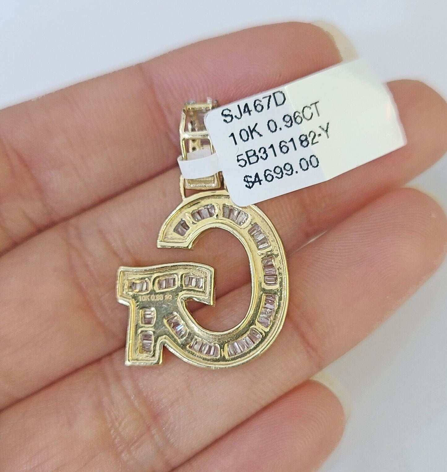 10k Yellow Gold Diamond Letter "G" Initial Alphabet Charm Pendant Real Genuine - Reva Jeweler