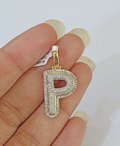 10k Yellow Gold Diamond Letter "P" Initial Alphabet Charm/Pendant Real Genuine - Reva Jeweler