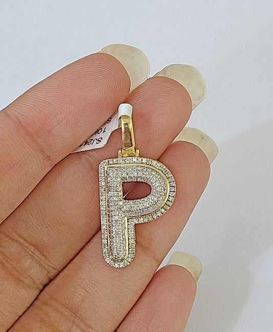 10k Yellow Gold Diamond Letter "P" Initial Alphabet Charm/Pendant Real Genuine - Reva Jeweler