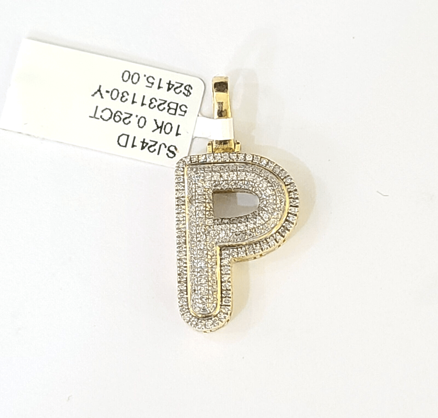 10k Yellow Gold Diamond Letter "P" Initial Alphabet Charm/Pendant Real Genuine - Reva Jeweler