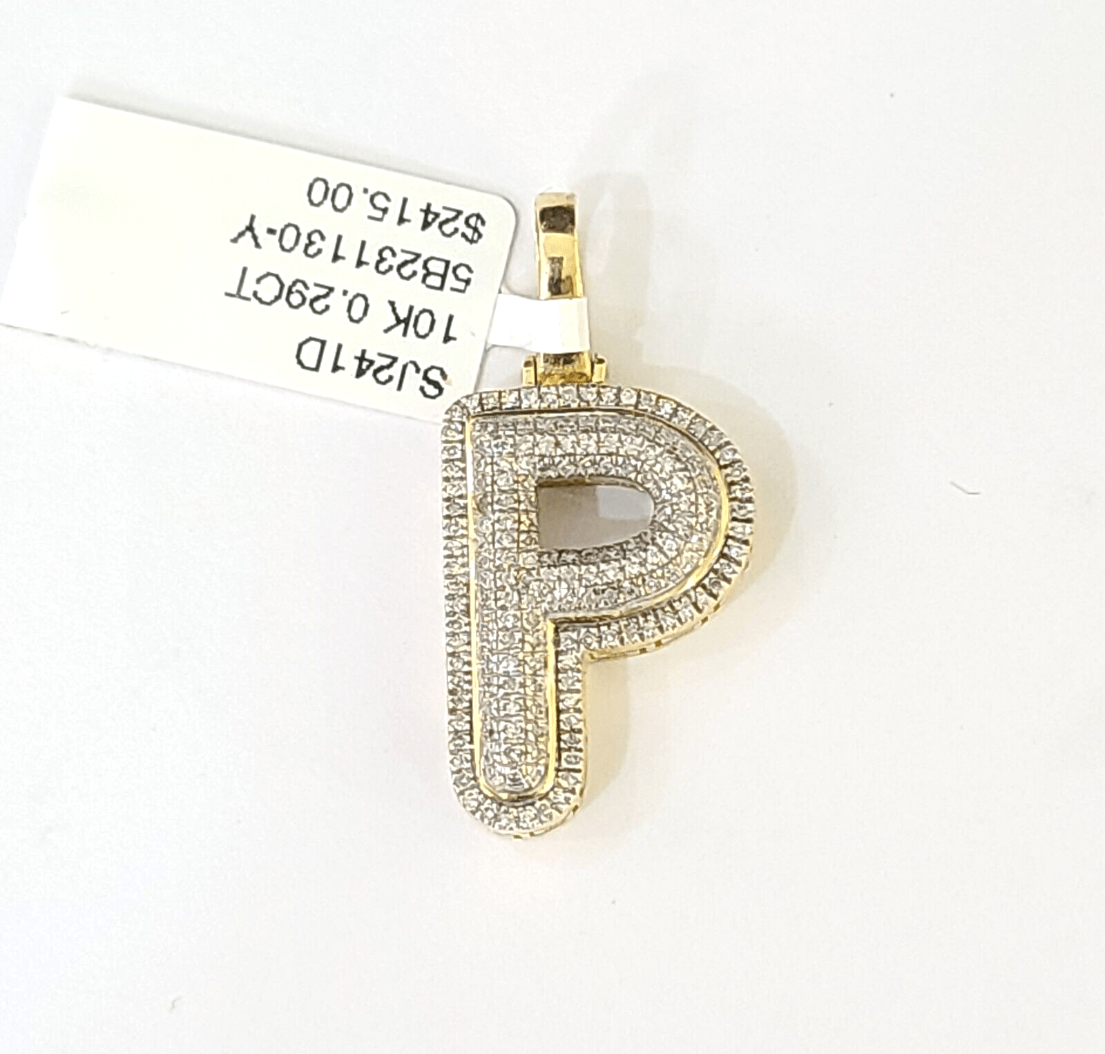 10k Yellow Gold Diamond Letter "P" Initial Alphabet Charm/Pendant Real Genuine - Reva Jeweler