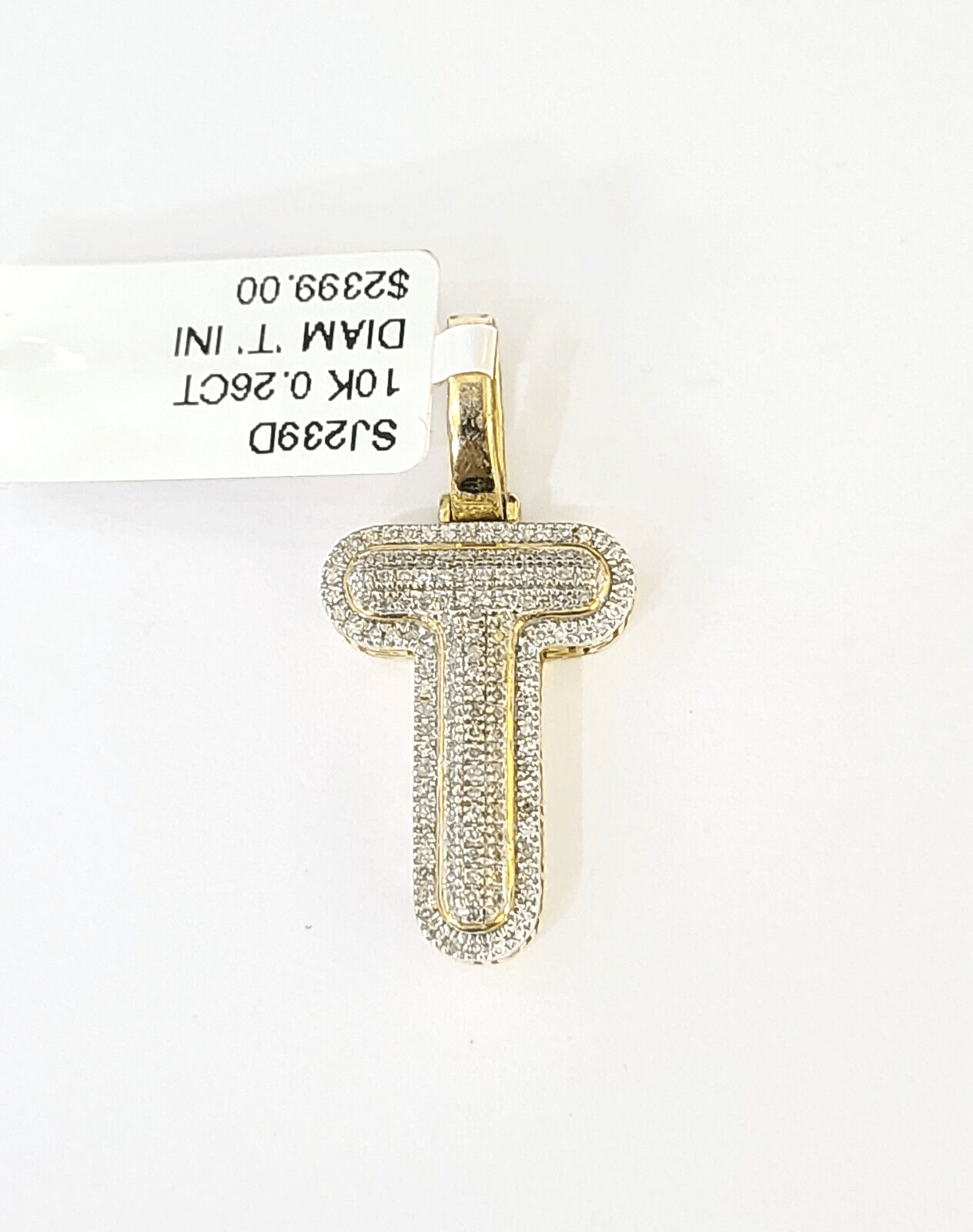 10k Yellow Gold Diamond Letter "T" Initial Alphabet Charm/Pendant Real Genuine - Reva Jeweler
