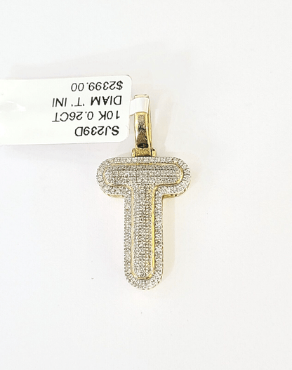 10k Yellow Gold Diamond Letter "T" Initial Alphabet Charm/Pendant Real Genuine - Reva Jeweler