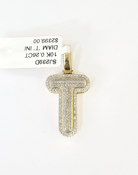 10k Yellow Gold Diamond Letter "T" Initial Alphabet Charm/Pendant Real Genuine - Reva Jeweler