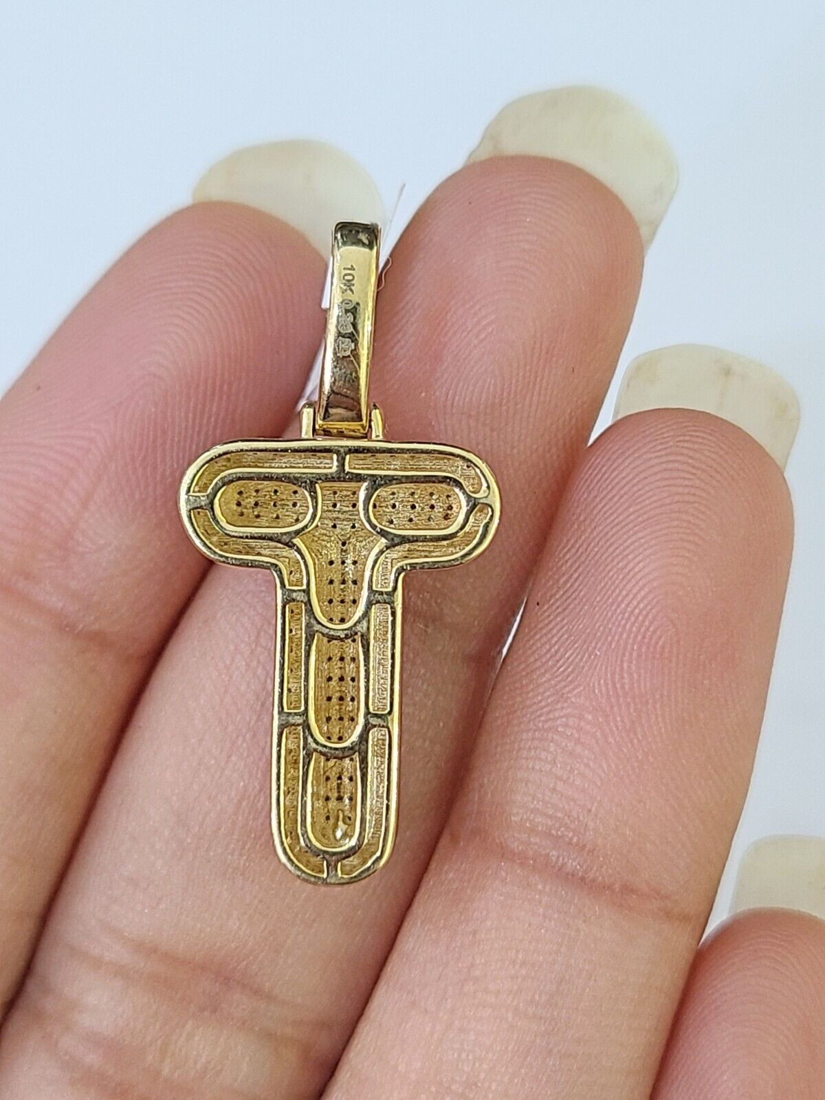 10k Yellow Gold Diamond Letter "T" Initial Alphabet Charm/Pendant Real Genuine - Reva Jeweler