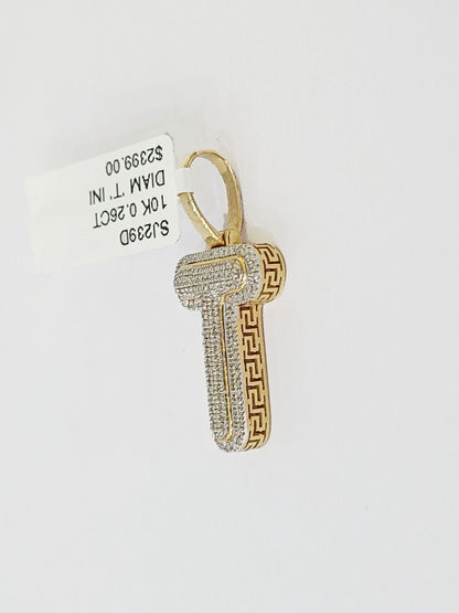 10k Yellow Gold Diamond Letter "T" Initial Alphabet Charm/Pendant Real Genuine - Reva Jeweler