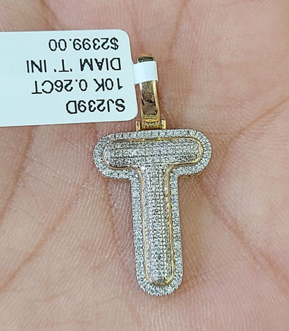 10k Yellow Gold Diamond Letter "T" Initial Alphabet Charm/Pendant Real Genuine - Reva Jeweler