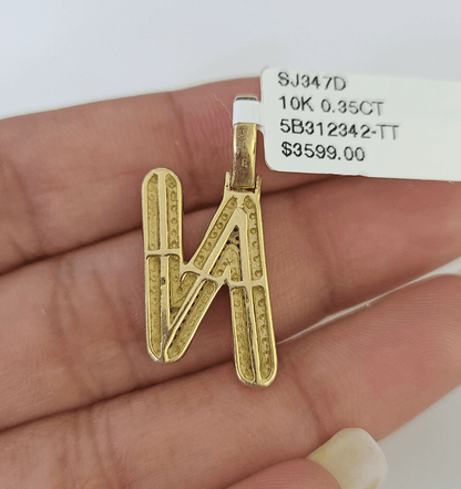 10k Yellow Gold Diamond N Charm Pendant Initial Alphabet Letter Real Genuine - GoldenlinQ
