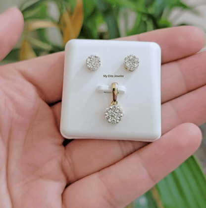 10k Yellow Gold Diamond Necklace Earring Set Ladies Charm Pendant stud Real Diam - Reva Jeweler