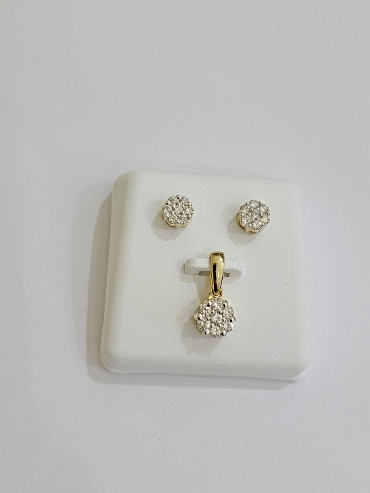 10k Yellow Gold Diamond Necklace Earring Set Ladies Charm Pendant stud Real Diam - Reva Jeweler