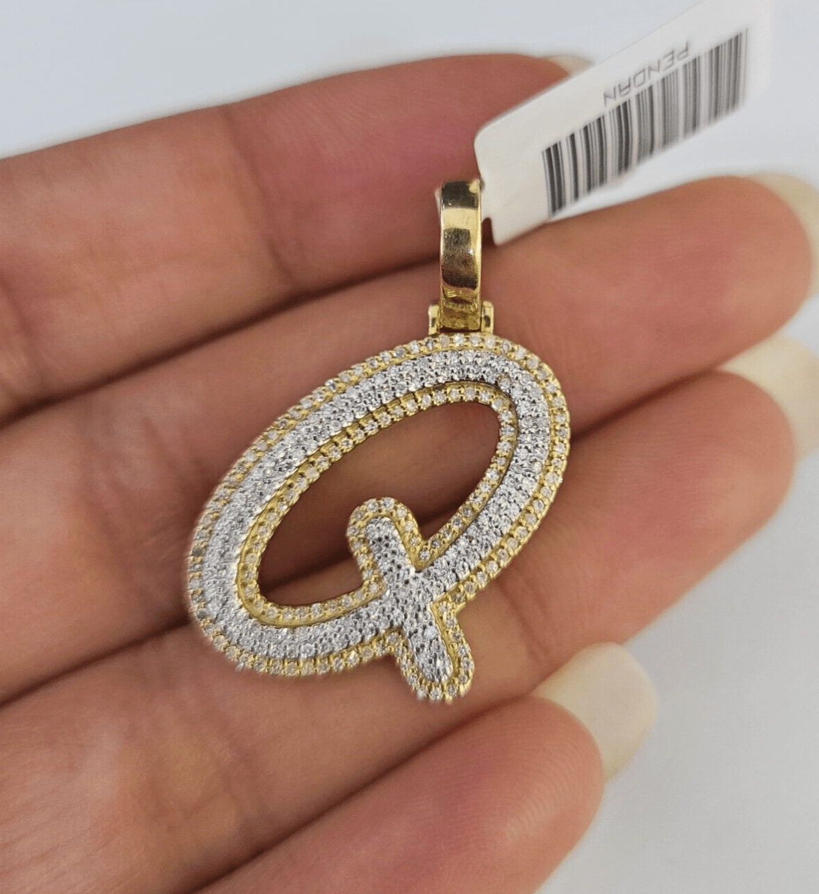10k Yellow Gold Diamond Q Charm Pendant Initial Alphabet Letter Real Genuine - GoldenlinQ