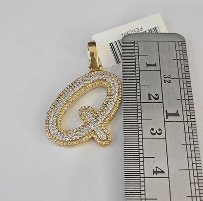10k Yellow Gold Diamond Q Charm Pendant Initial Alphabet Letter Real Genuine - GoldenlinQ