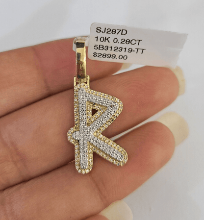 10k Yellow Gold Diamond R Charm Pendant Initial Alphabet Letter Real Genuine - GoldenlinQ
